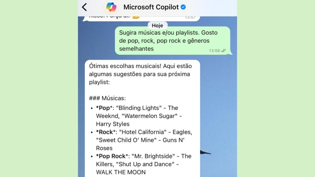 Copilot, de Microsoft, llega a WhatsApp. Descubra cómo utilizar Copilot, de Microsoft, llega a WhatsApp. Descubra cómo utilizarlo. ¡En solo unos pocos pasos, puedes agregar IA a tu calendario de iPhone o Android y ahora puedes crear imágenes, corregir textos y mucho más! Échale un vistazo