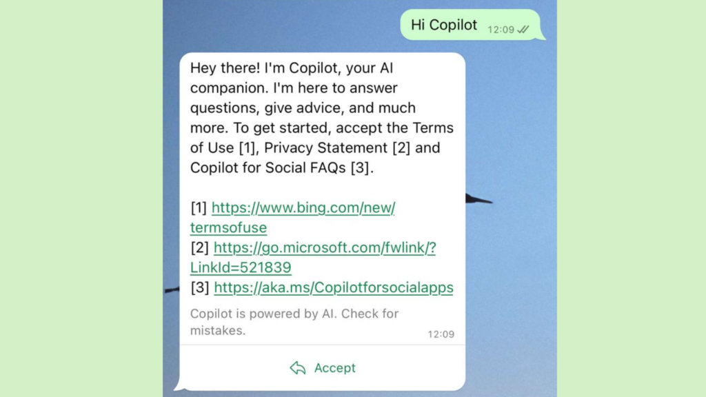 Copilot, de Microsoft, llega a WhatsApp. Descubra cómo utilizar Copilot, de Microsoft, llega a WhatsApp. Descubra cómo utilizarlo. ¡En solo unos pocos pasos, puedes agregar IA a tu calendario de iPhone o Android y ahora puedes crear imágenes, corregir textos y mucho más! Échale un vistazo